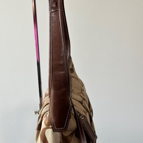 COACH Signature Hobo Brown Leather Trim Shoulder Handbag - Picture 5 of 11